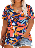 Floral V-Neck Plus Size Tunic Tops for Women - Women's T Shirts by Handbags Specialist Headquarter | Available at Handbags Specialist Headquarter