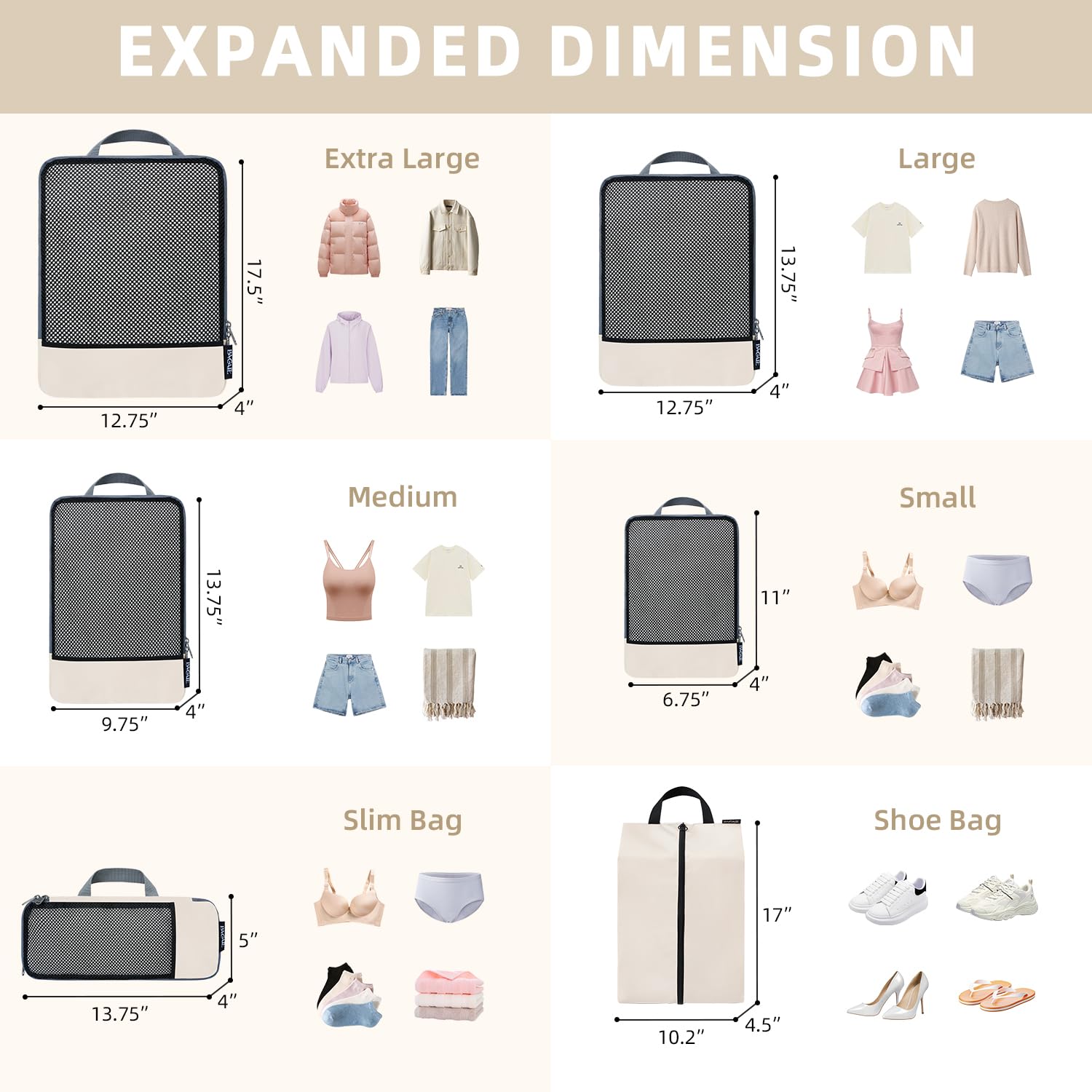 BAGAIL Expandable Travel Compression Cubes Set -  by Handbags Specialist Headquarter | Available at Handbags Specialist Headquarter