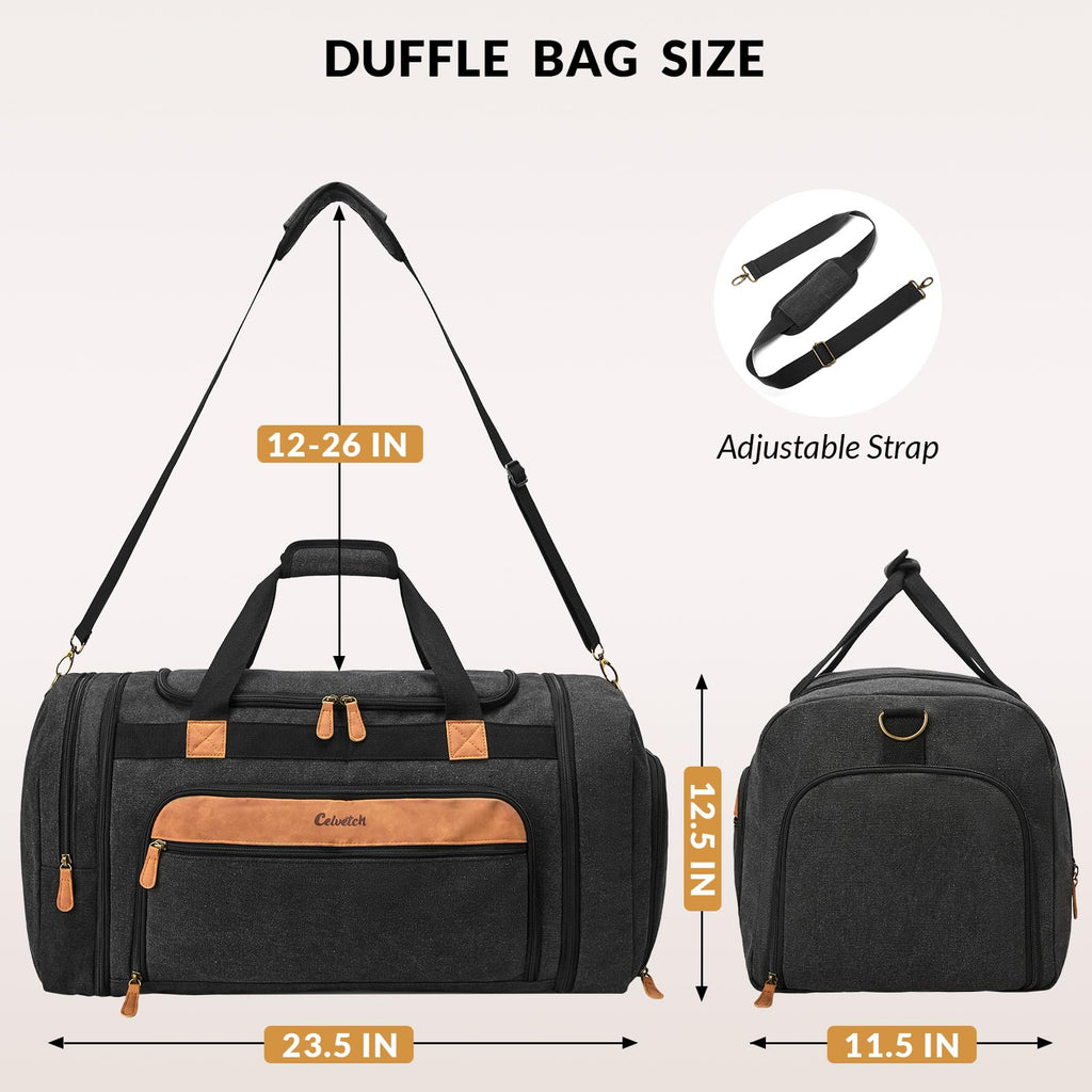 Canvas Duffle Bag for Travel 50L Expandable Travel Duffel Bags for Men Women Weekender Overnight Bag with Shoes Compartment - Dark Grey – ##variant## 
