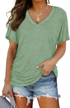 WIHOLL V-Neck Dolman Top with Side Shirring - Women's T Shirts by Handbags Specialist Headquarter | Available at Handbags Specialist Headquarter