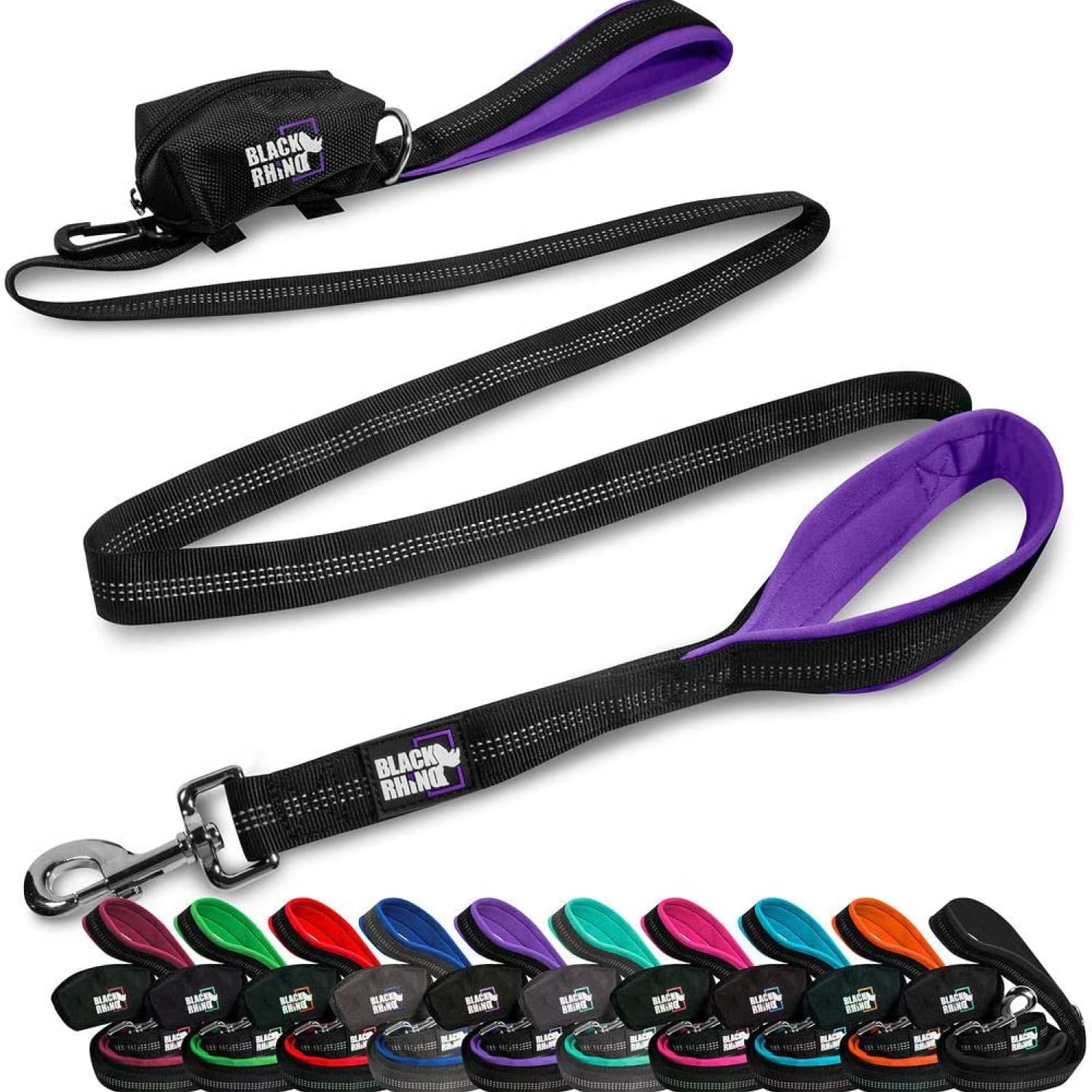 RhinoGrip Aqua: Double Handle Reflective Dog Leash -  by Handbags Specialist Headquarter | Available at Handbags Specialist Headquarter