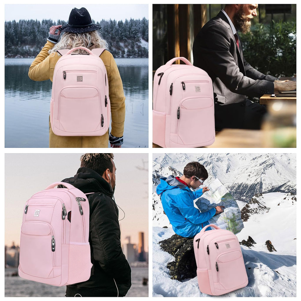Volher Anti-Theft USB Laptop Backpack - Rose Red
