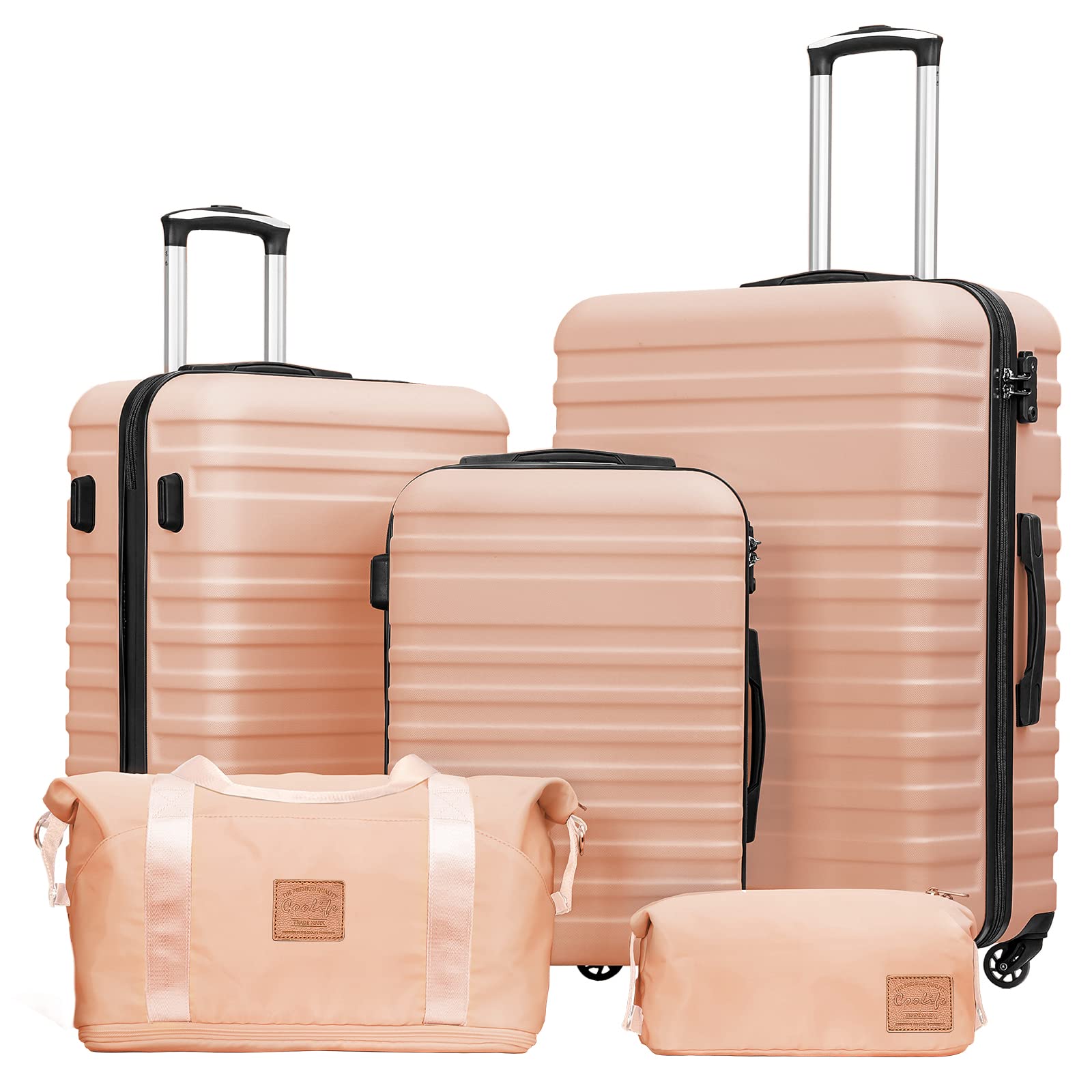 Coolife 3-Piece Hardside Luggage Set - Apricot White
