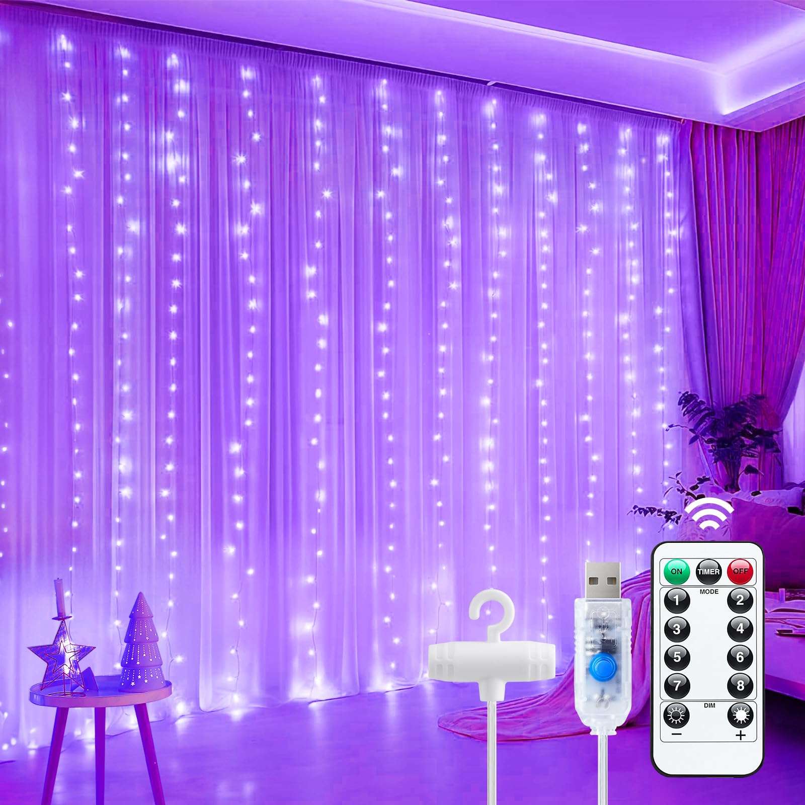 Minetom 300 LED Dimmable Fairy Curtain Lights - Decor by Handbags Specialist Headquarter | Available at Handbags Specialist Headquarter
