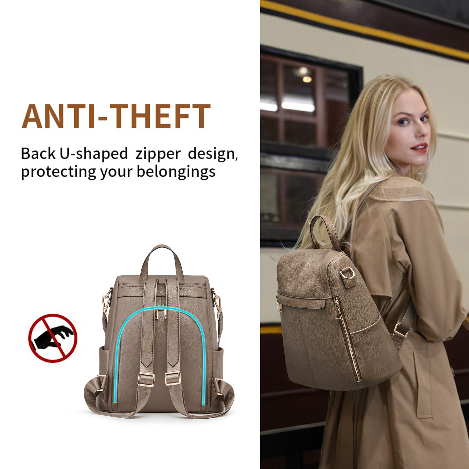 Kattee Women's Luxe Anti-Theft Leather Backpack Bag - Backpack Bags by Handbags Specialist Headquarter | Available at Handbags Specialist Headquarter