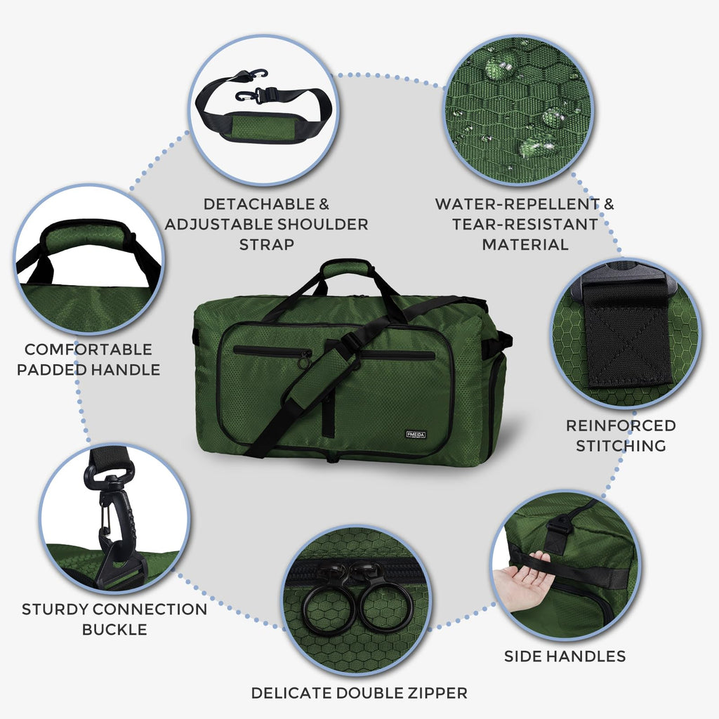 Foldable 65L Duffle Bag with Shoe Compartment