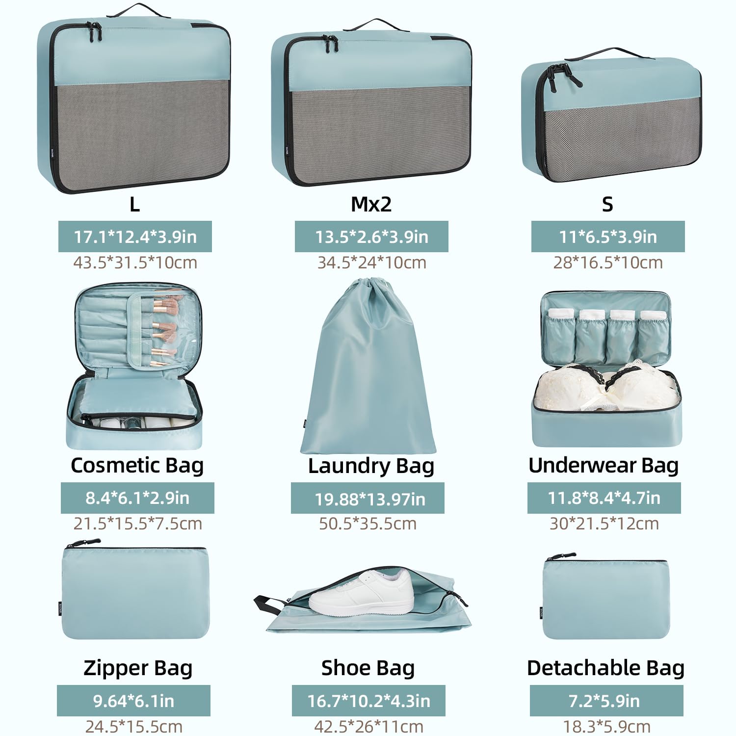 BAGAIL Travel Cubes: 8/9 Set Packing Organizers -  by Handbags Specialist Headquarter | Available at Handbags Specialist Headquarter