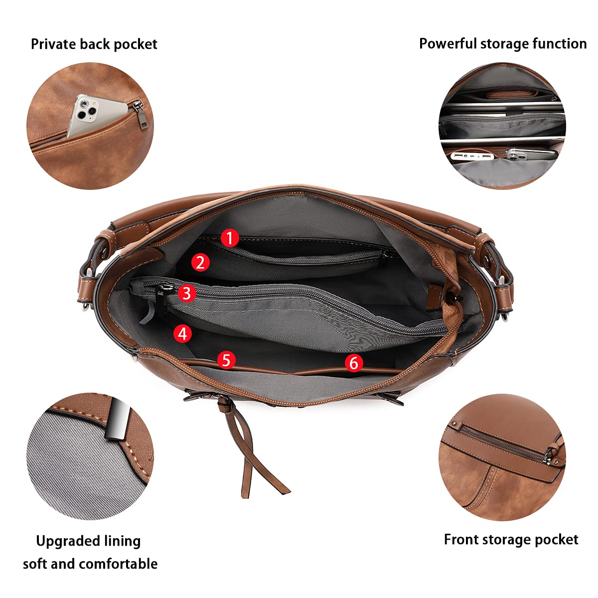 Lapsting Boho Faux Leather Hobo Shoulder Bag