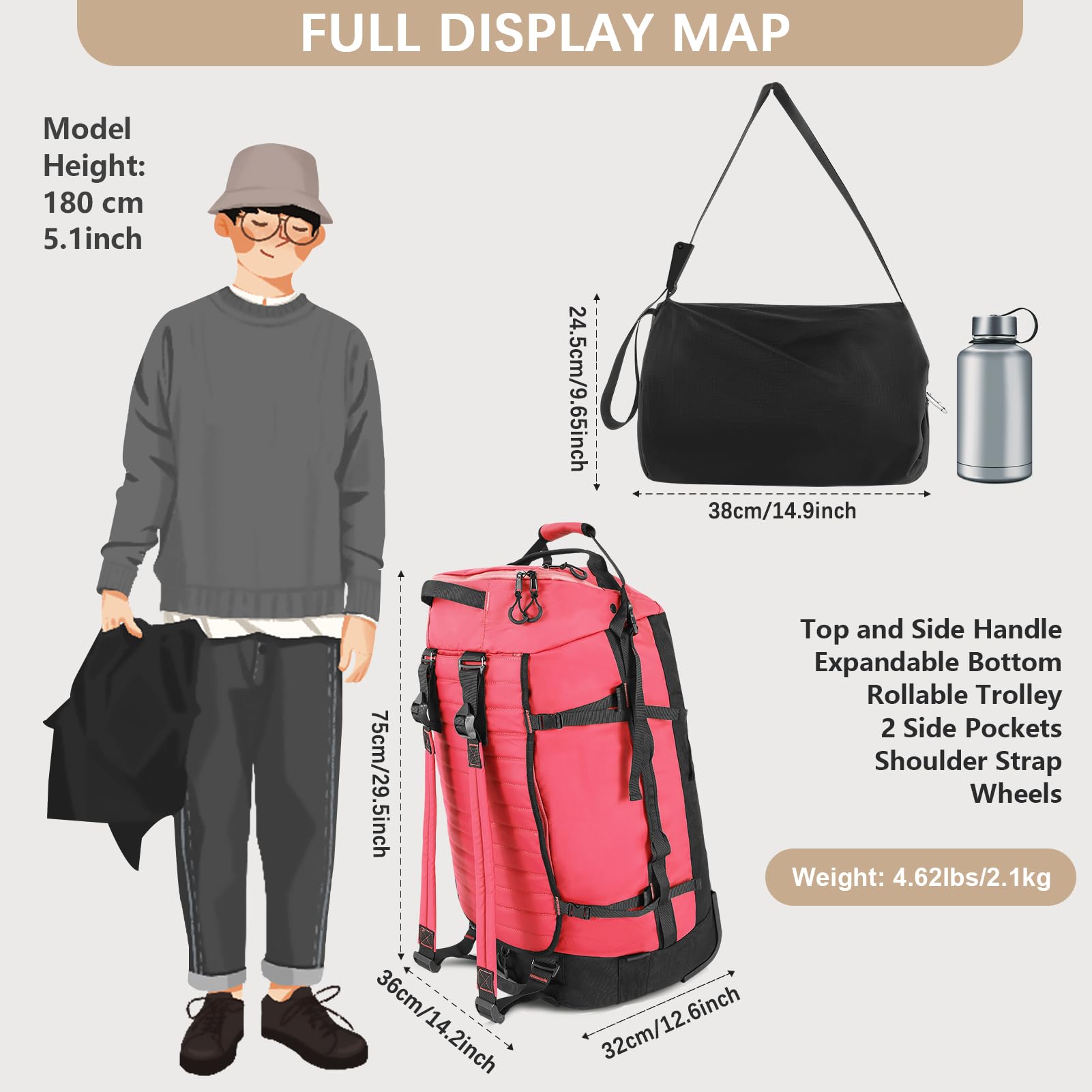 AquaRoll 29 Quilted Wheeled Duffle Backpack -  by Handbags Specialist Headquarter | Available at Handbags Specialist Headquarter