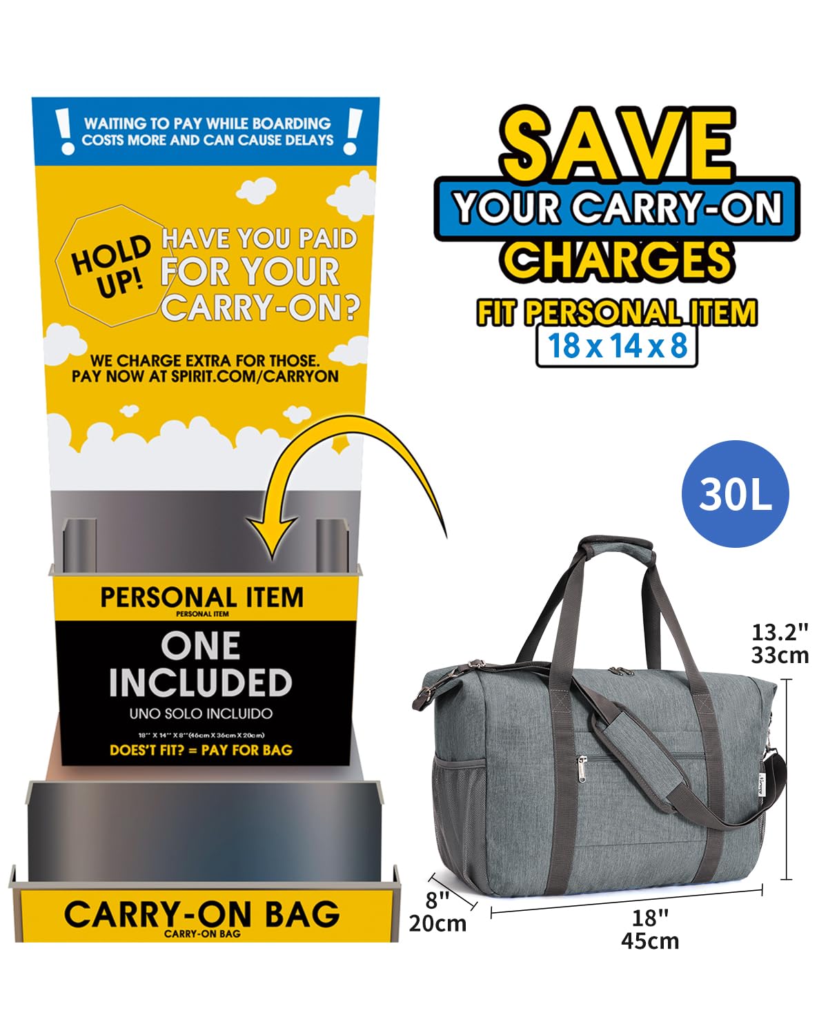 Narwey Air Duffle 22x14x9 - Luggage Travel Bags by Handbags Specialist Headquarter | Available at Handbags Specialist Headquarter