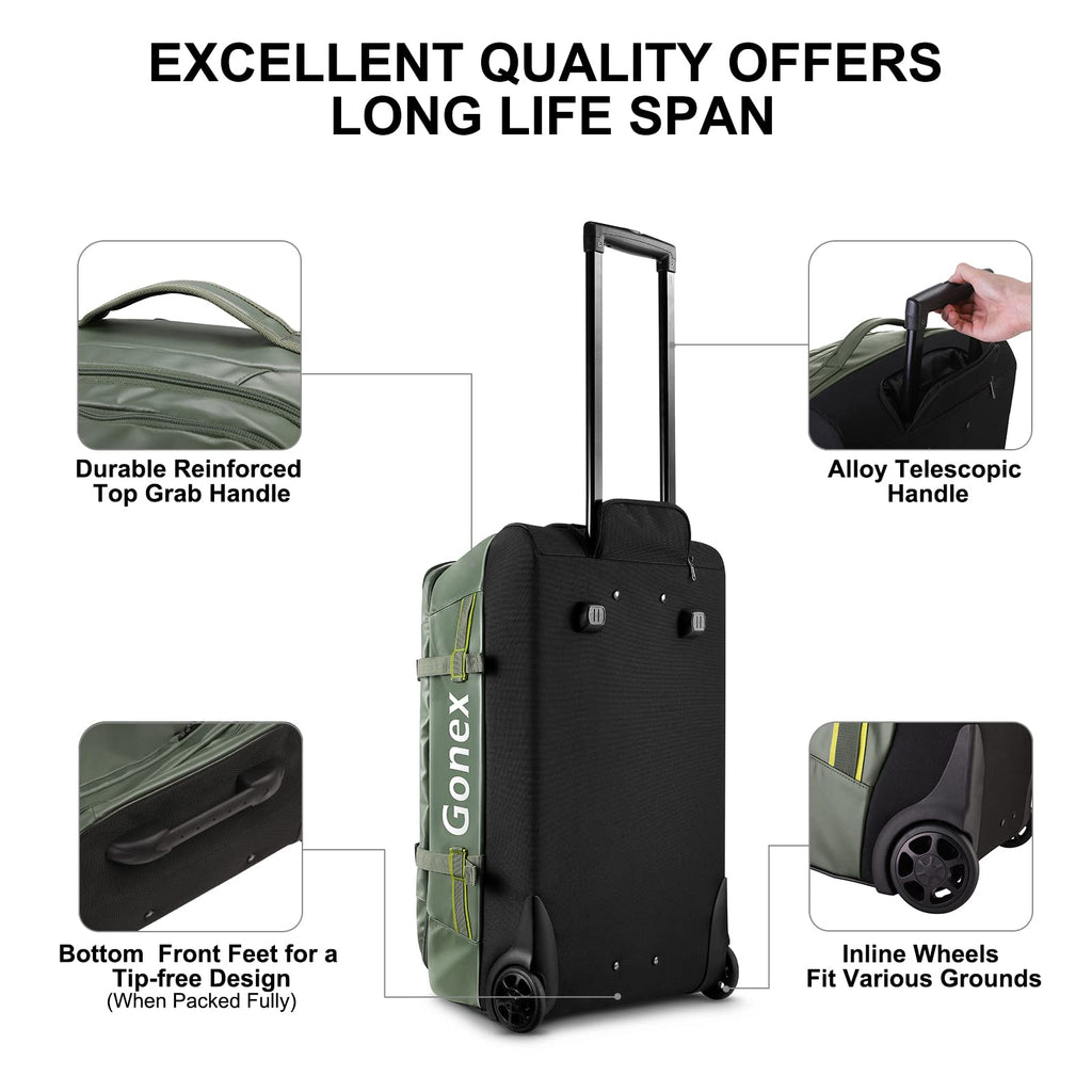 Gonex 70L Wheeled Duffle - Olive Green Travel Bag -  by Handbags Specialist Headquarter | Available at Handbags Specialist Headquarter