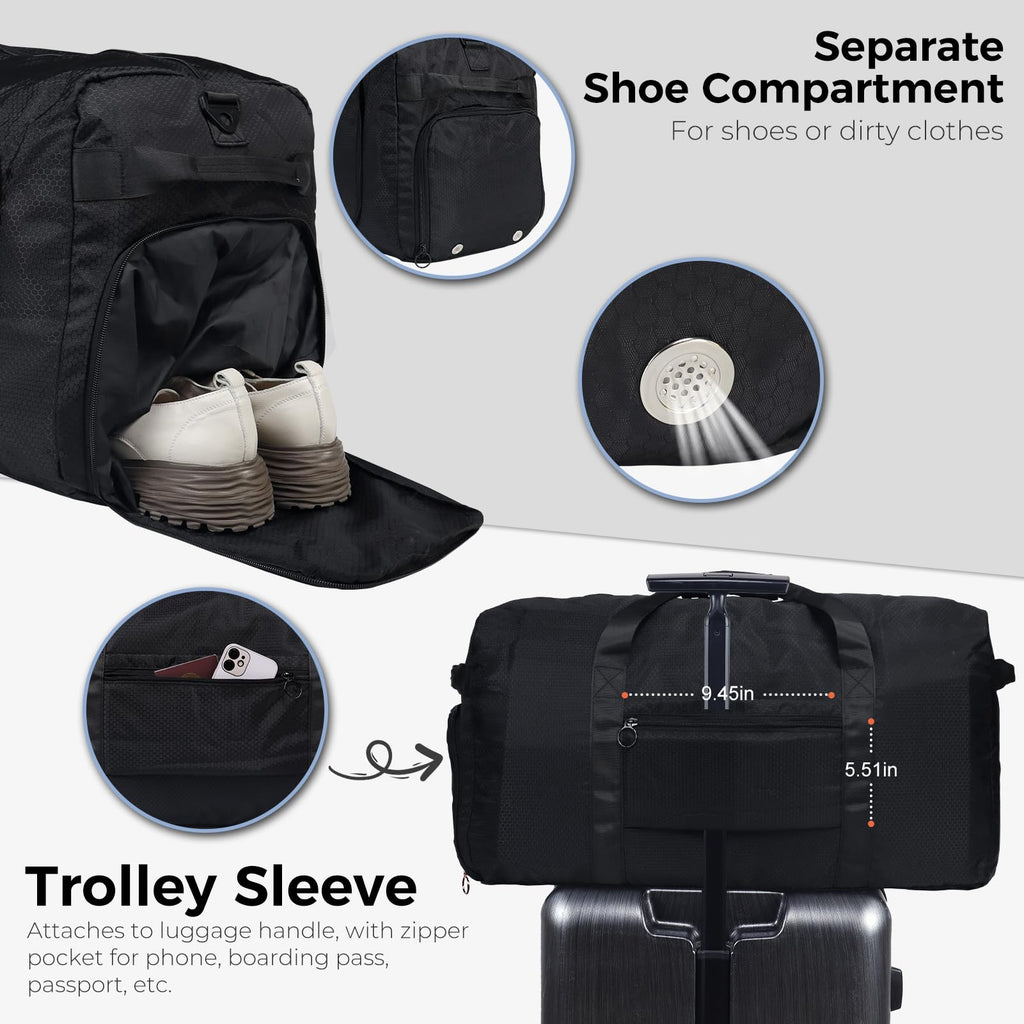 Foldable 65L Duffle Bag with Shoe Compartment