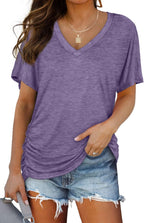 WIHOLL V-Neck Dolman Top with Side Shirring - Women's T Shirts by Handbags Specialist Headquarter | Available at Handbags Specialist Headquarter