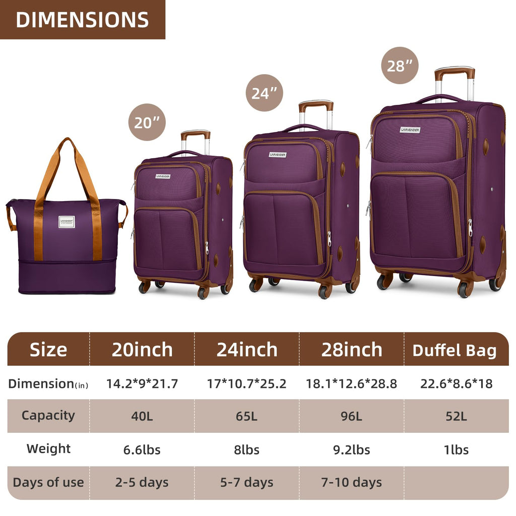 LARVENDER Expandable 5-Piece Spinner Luggage Set -  by Handbags Specialist Headquarter | Available at Handbags Specialist Headquarter