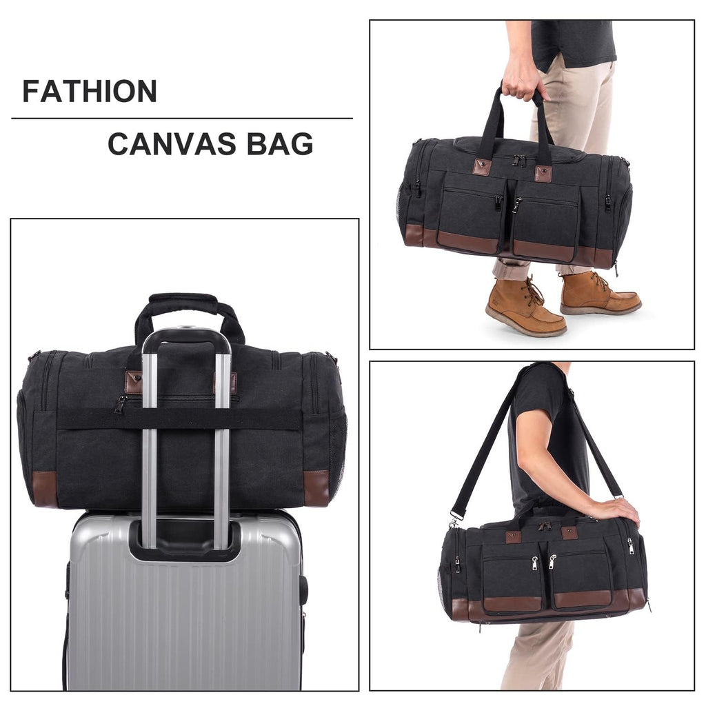 Leather Travel Bag with Shoe Pouch, Brown