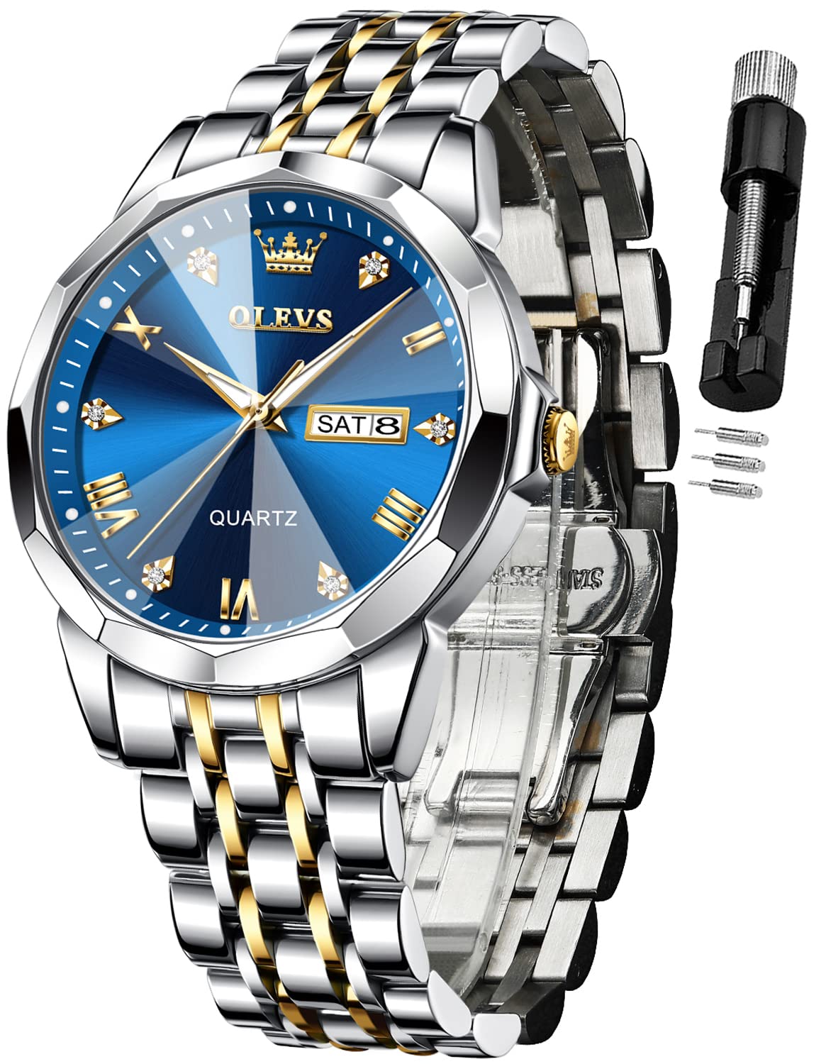 AzureGleam: Elite Men's Diamond Steel Watch