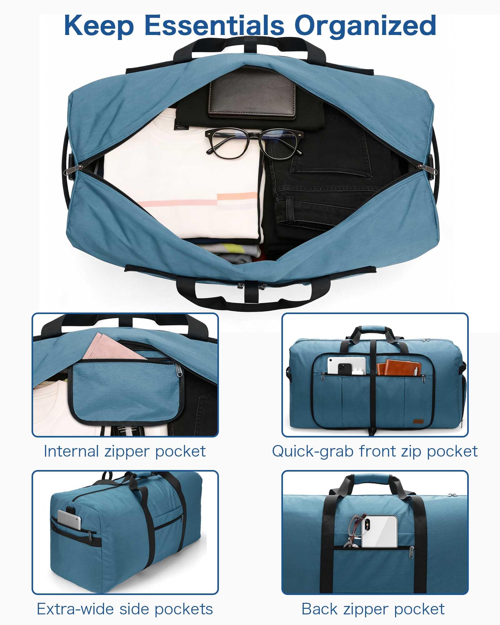 120L Foldable Waterproof Travel Duffel Bag with Shoe Compartment