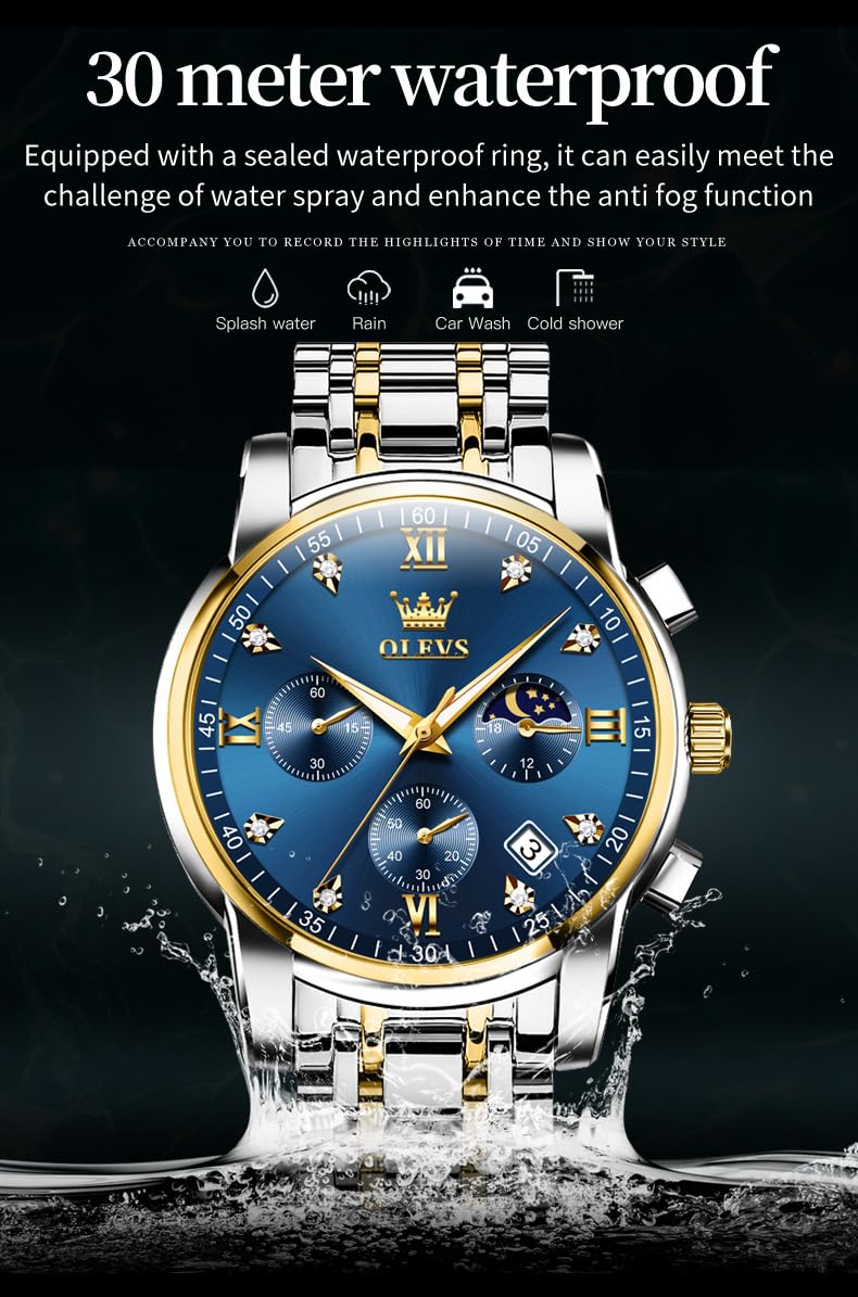 AzureGleam: Elite Men's Diamond Steel Watch