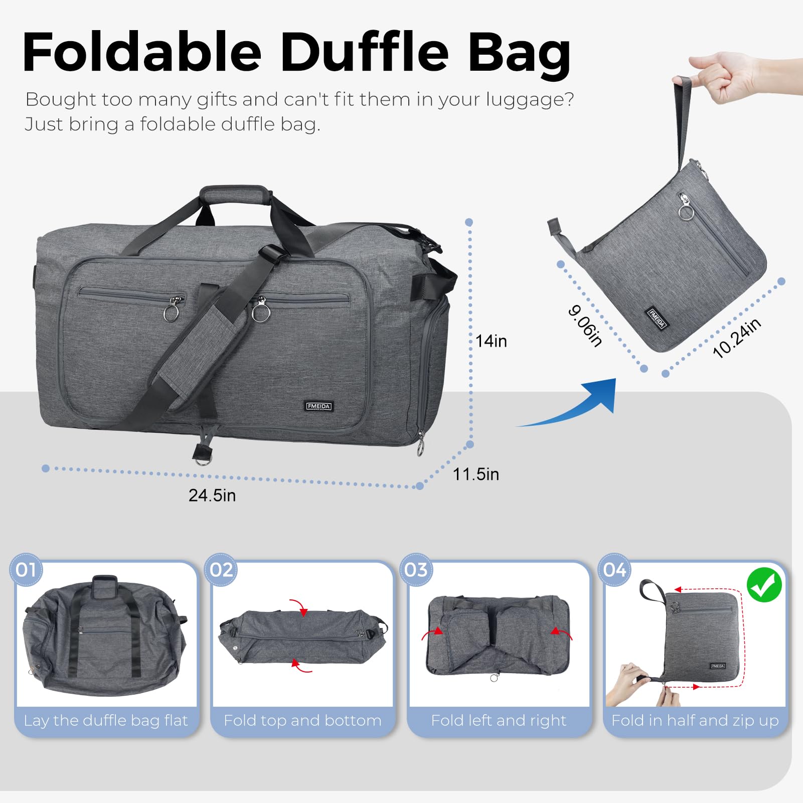 Foldable 65L Duffle Bag with Shoe Compartment