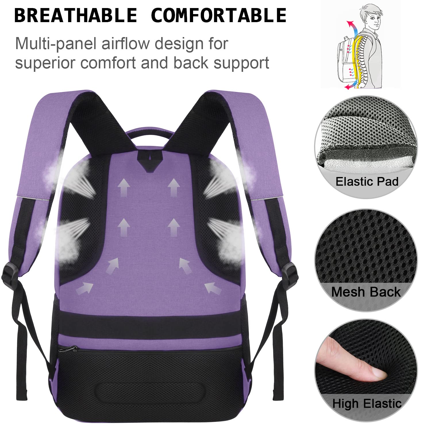 Volher Anti-Theft USB Laptop Backpack - Rose Red