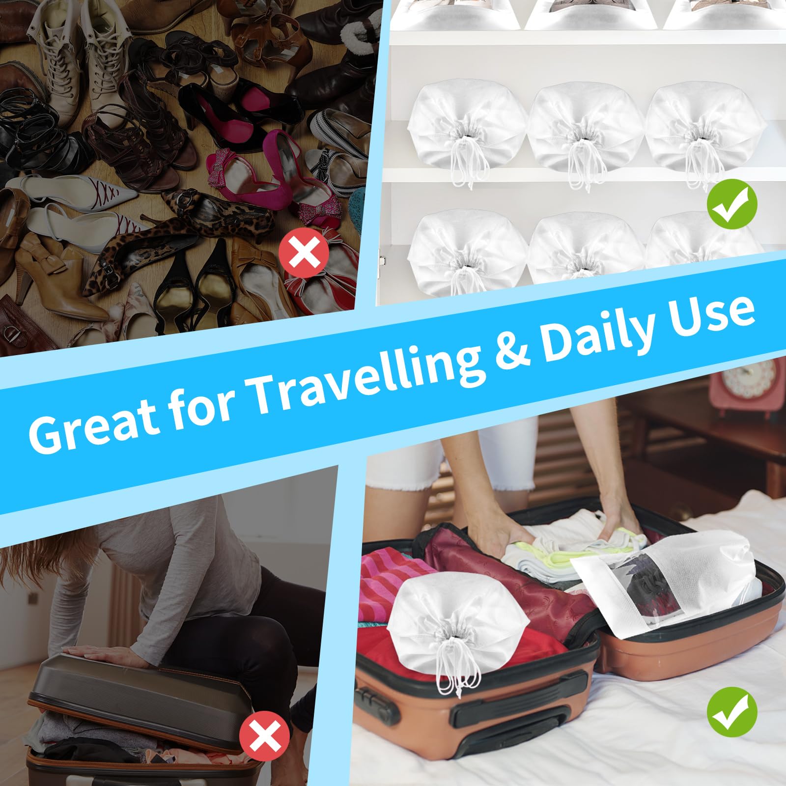 Clear View Travel Shoe Bags - 12 Pack -  by Handbags Specialist Headquarter | Available at Handbags Specialist Headquarter