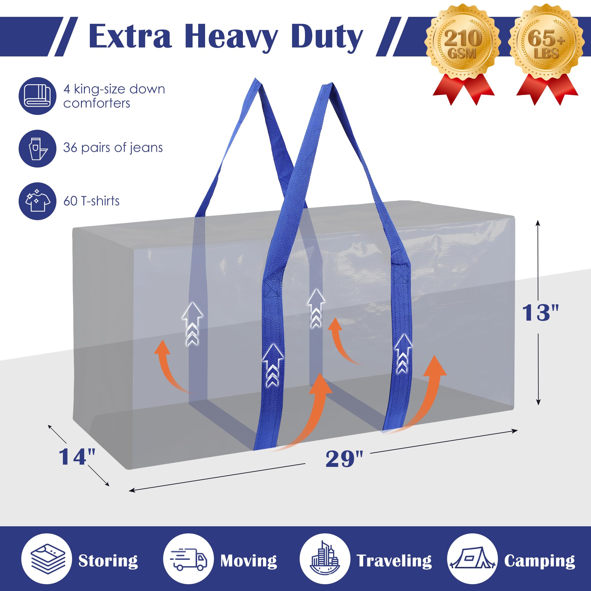 6 Pack XL Heavy Duty Moving Bags - Dark Blue