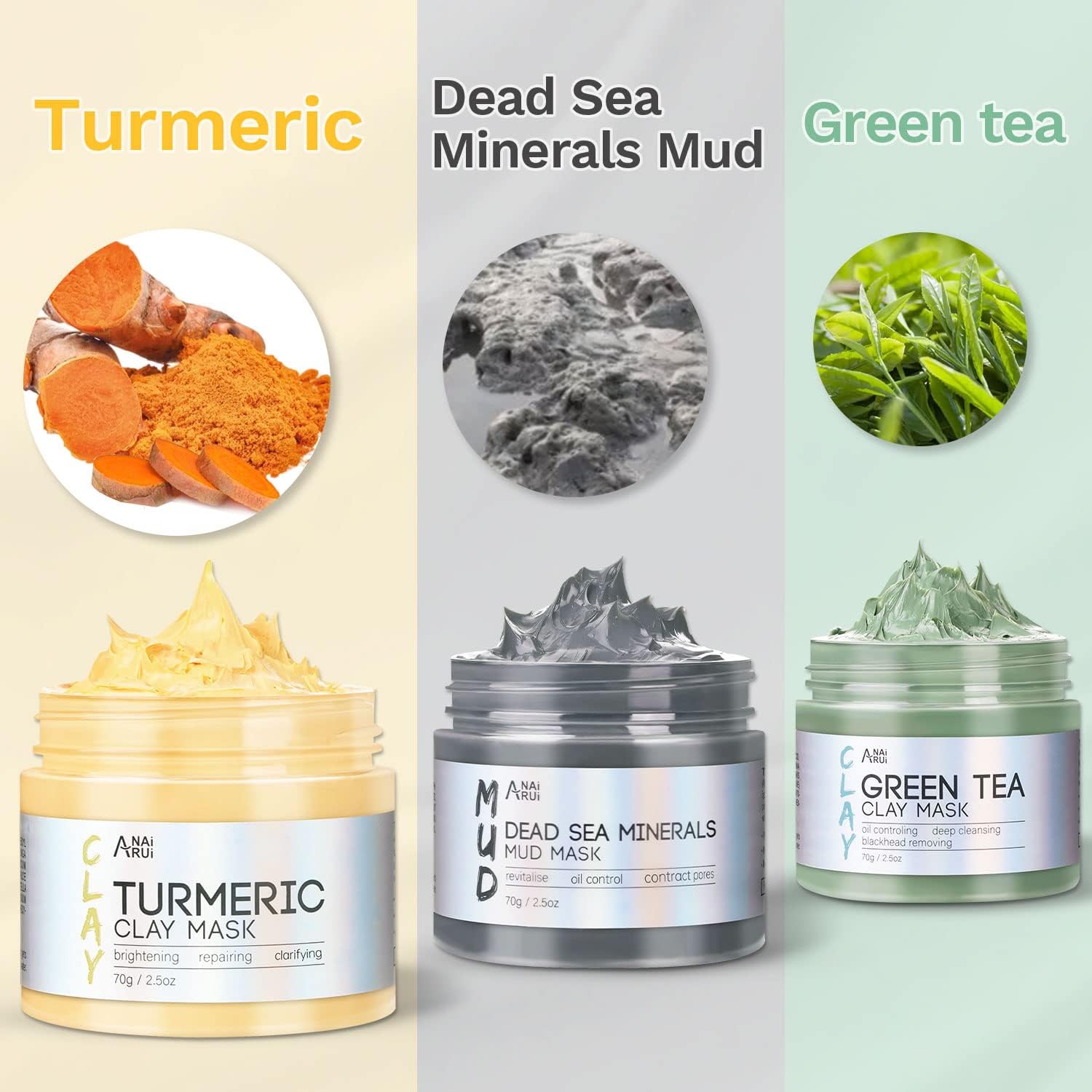 RadiantGlow Trio: Turmeric, Green Tea & Mud Mask Set -  by Handbags Specialist Headquarter | Available at Handbags Specialist Headquarter