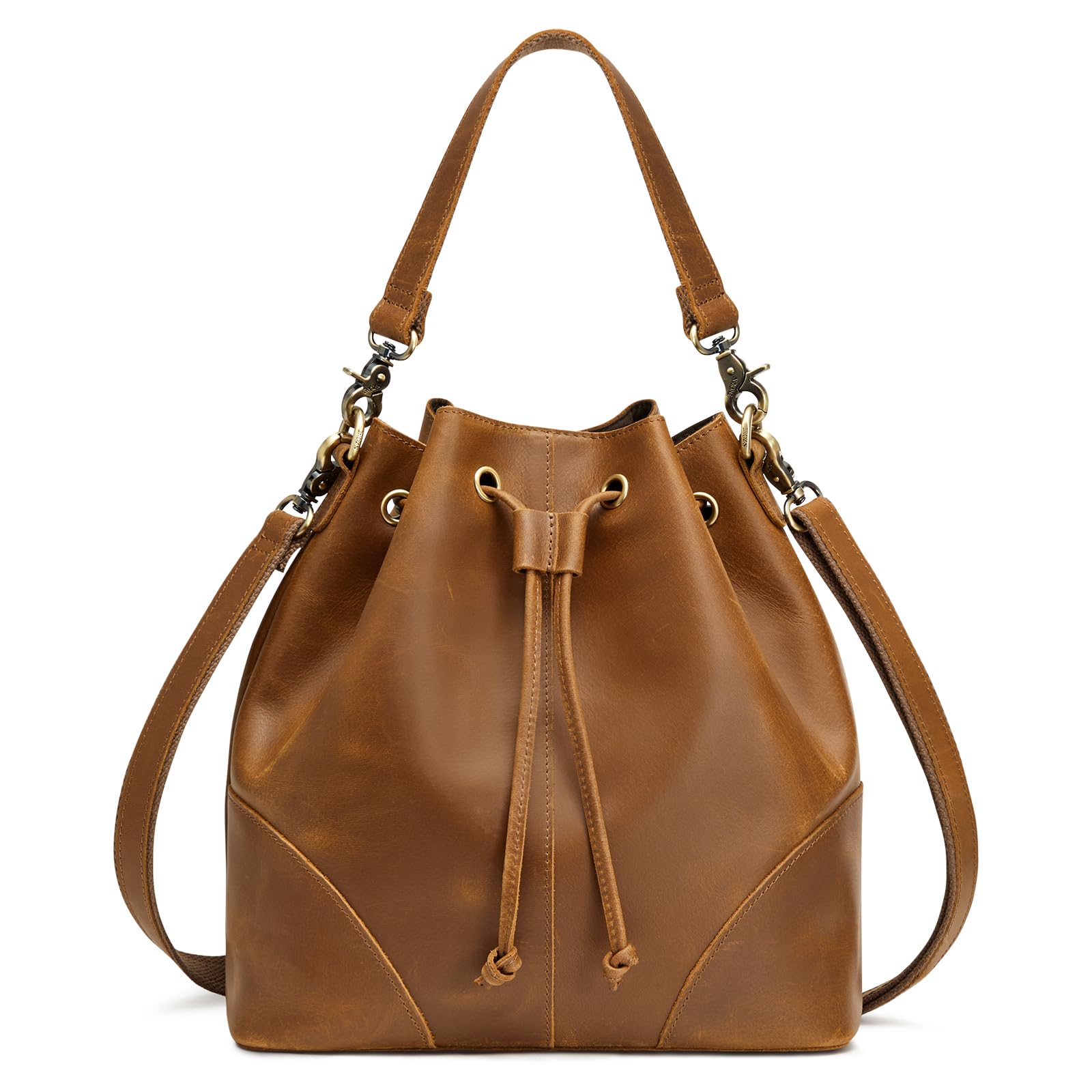 S-ZONE Luxe Leather Drawstring Bucket Bag -  by Handbags Specialist Headquarter | Available at Handbags Specialist Headquarter