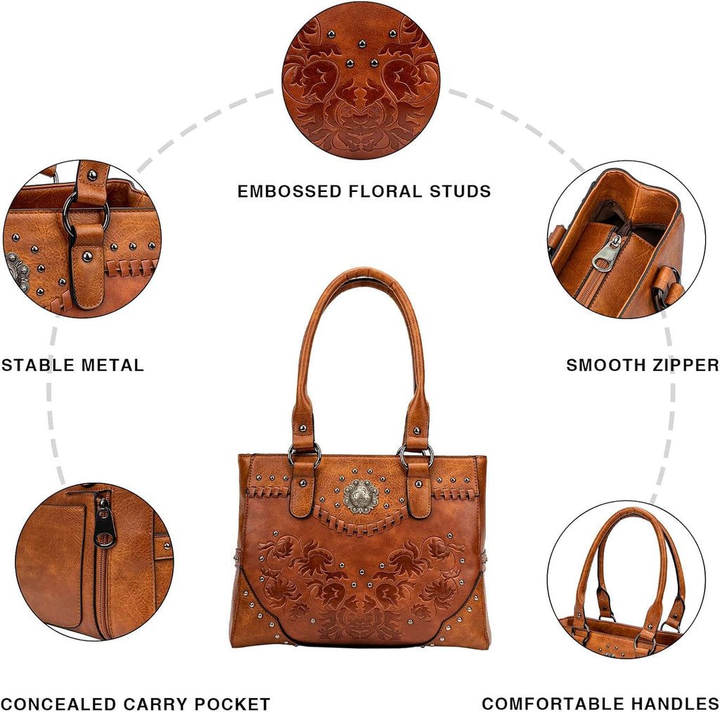 Vintage Western Tote: Embossed Concho Shoulder Bag - Totes by Handbags Specialist Headquarter | Available at Handbags Specialist Headquarter