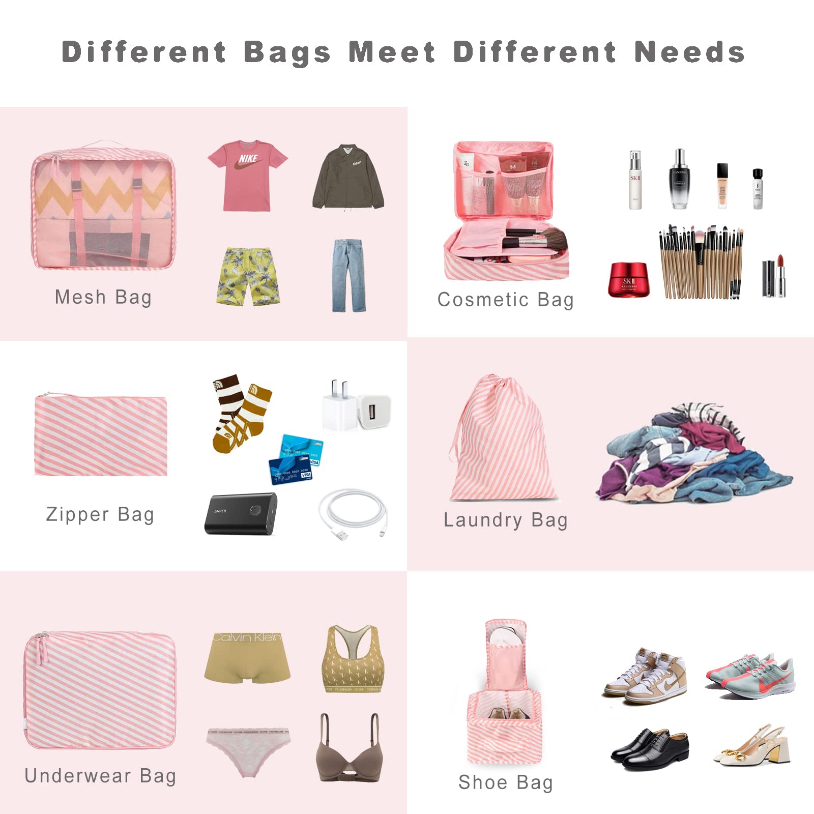 TravelMate 8-Piece Packing Cubes - Luggage Travel Bags by Handbags Specialist Headquarter | Available at Handbags Specialist Headquarter