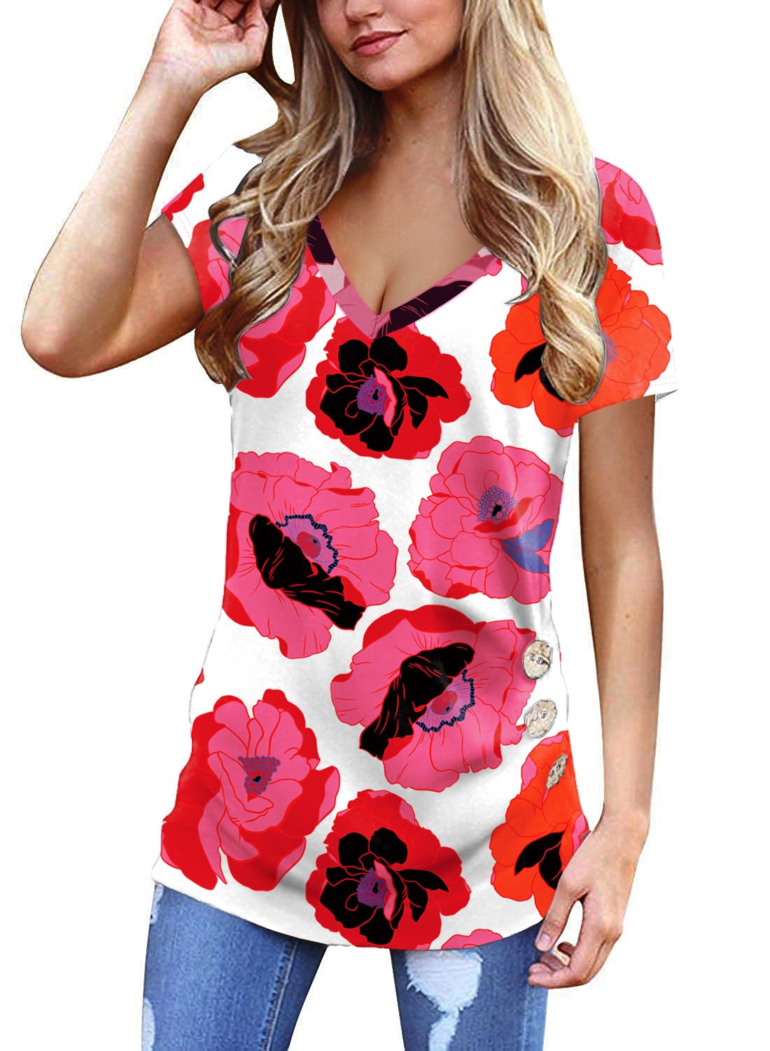 Jescakoo V-Neck Summer Tunic for Women - Women's T Shirts by Handbags Specialist Headquarter | Available at Handbags Specialist Headquarter