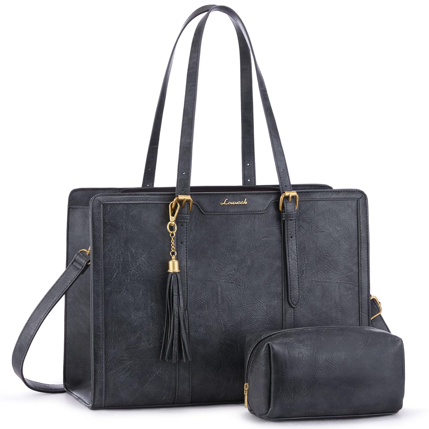 LOVEVOOK Vintage Leather Laptop Tote for Women 15.6