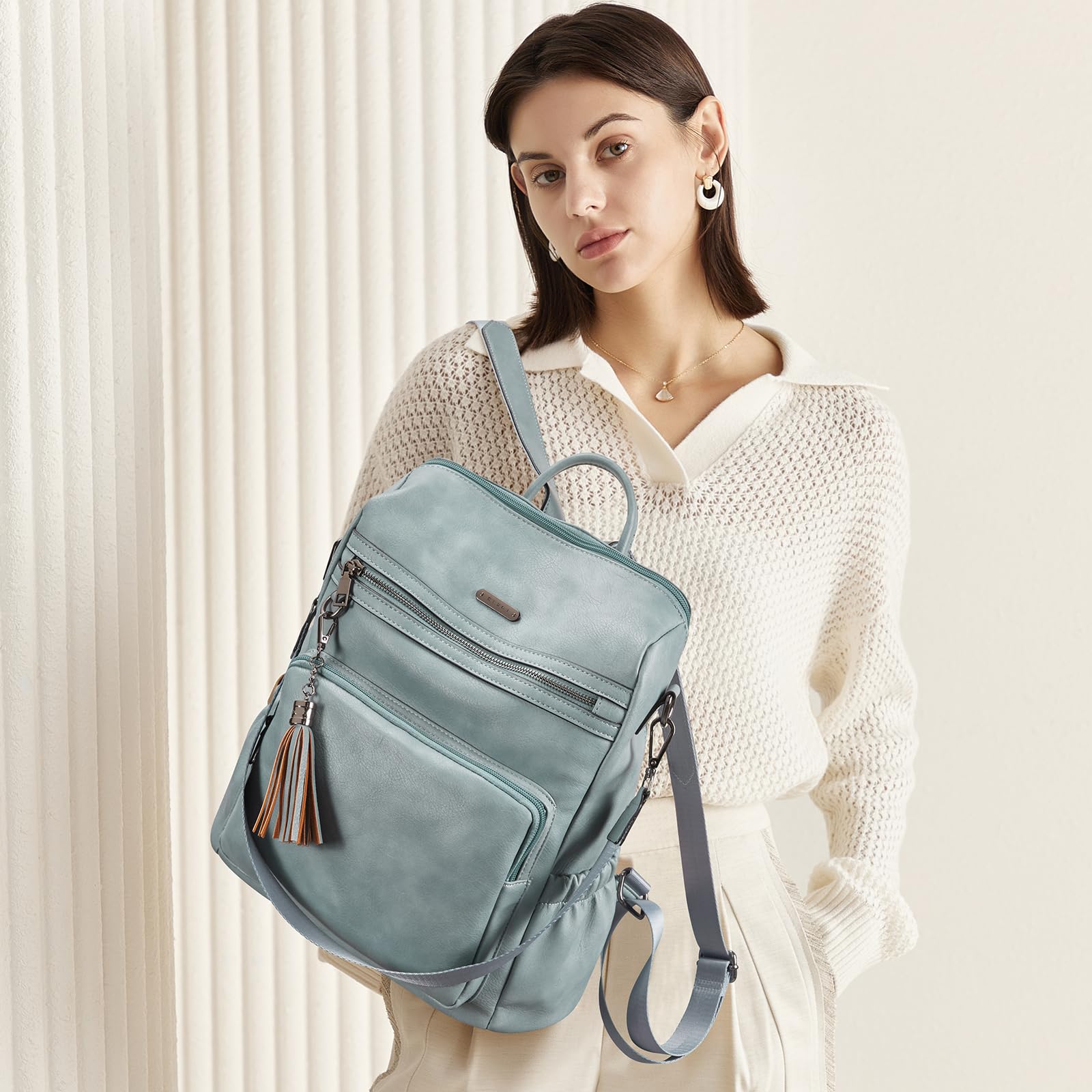 DUO-TONE Luxe Women's Leather Travel Backpack - Backpack Bags by Handbags Specialist Headquarter | Available at Handbags Specialist Headquarter