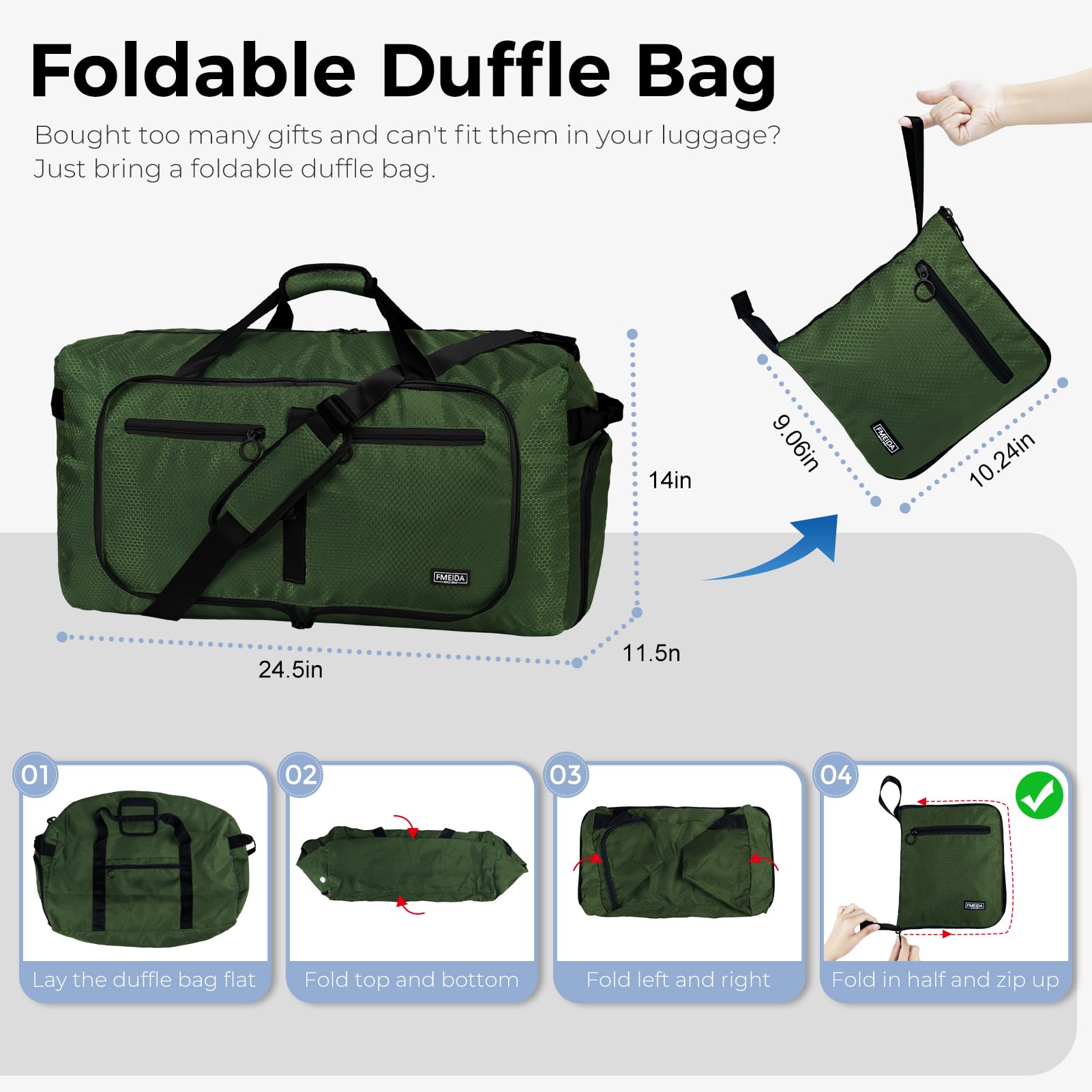 Foldable 65L Duffle Bag with Shoe Compartment