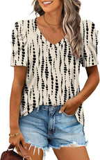 XIEERDUO Summer V-Neck Puff Sleeve Tee - All Sizes - Women's T Shirts by Handbags Specialist Headquarter | Available at Handbags Specialist Headquarter