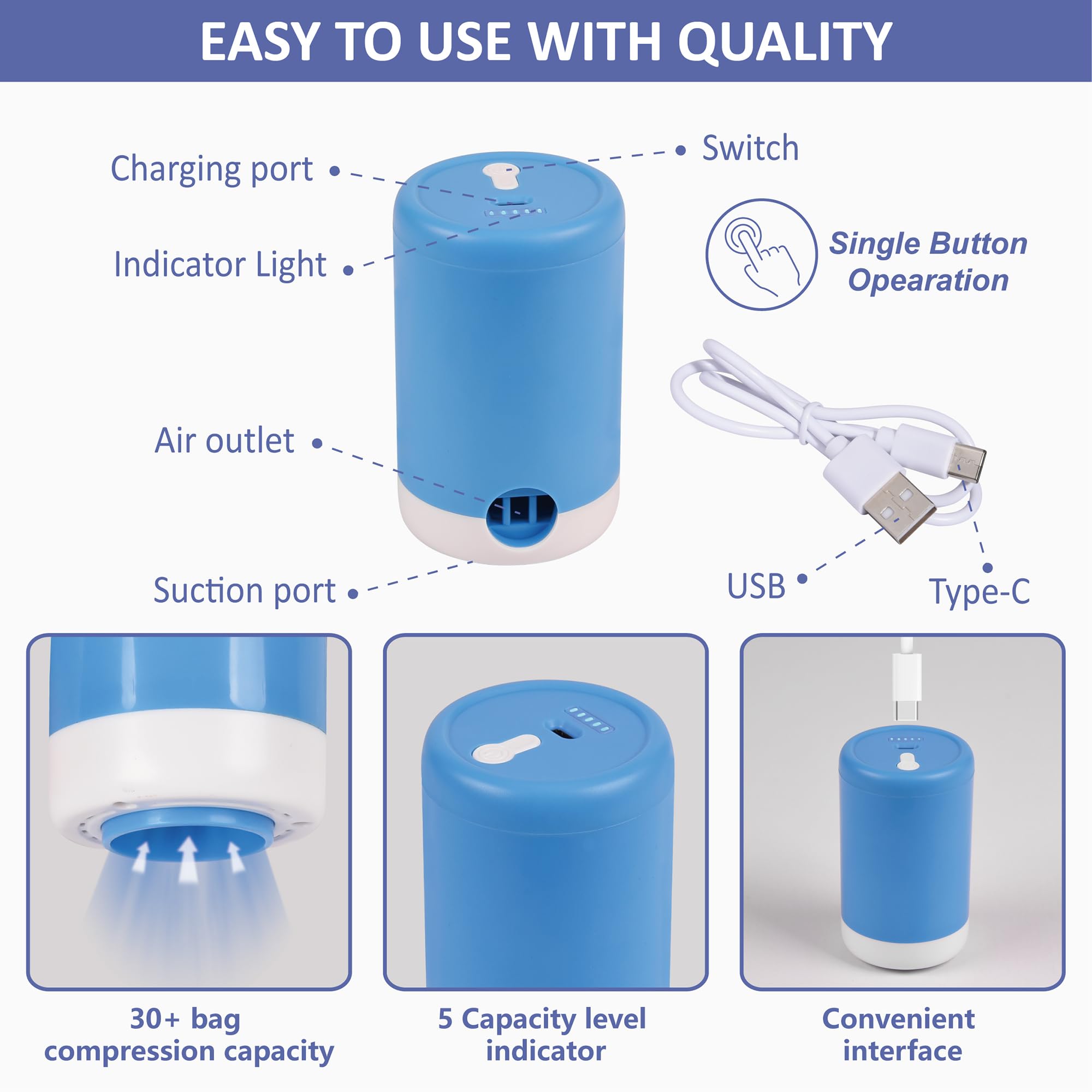 CozyVac Travel Bags with Pump - 6 Pack Space Savers -  by Handbags Specialist Headquarter | Available at Handbags Specialist Headquarter