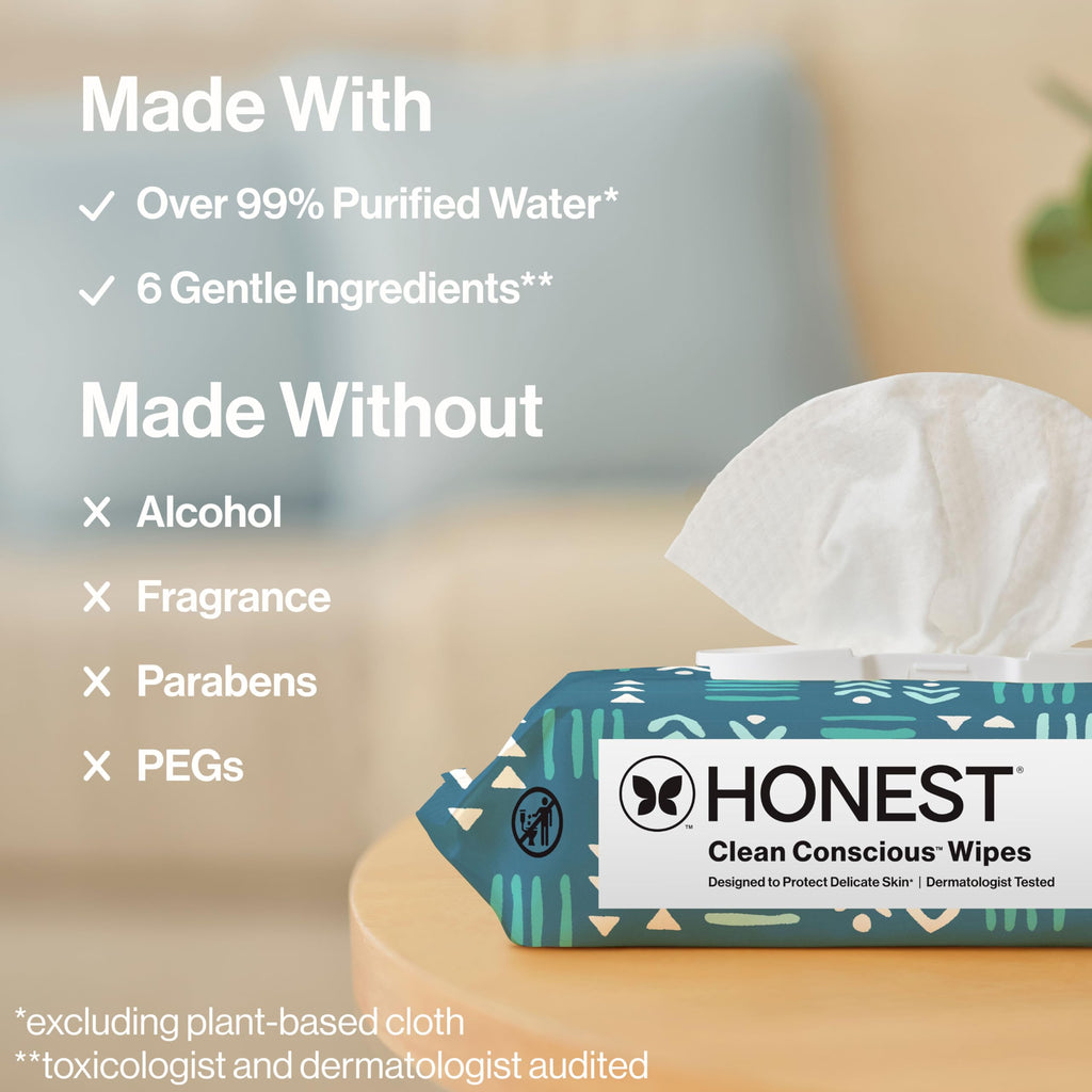 The Honest Company Hypoallergenic Multi-Use Baby Wipes for Sensitive Baby Skin, Pattern Play, 10 Count