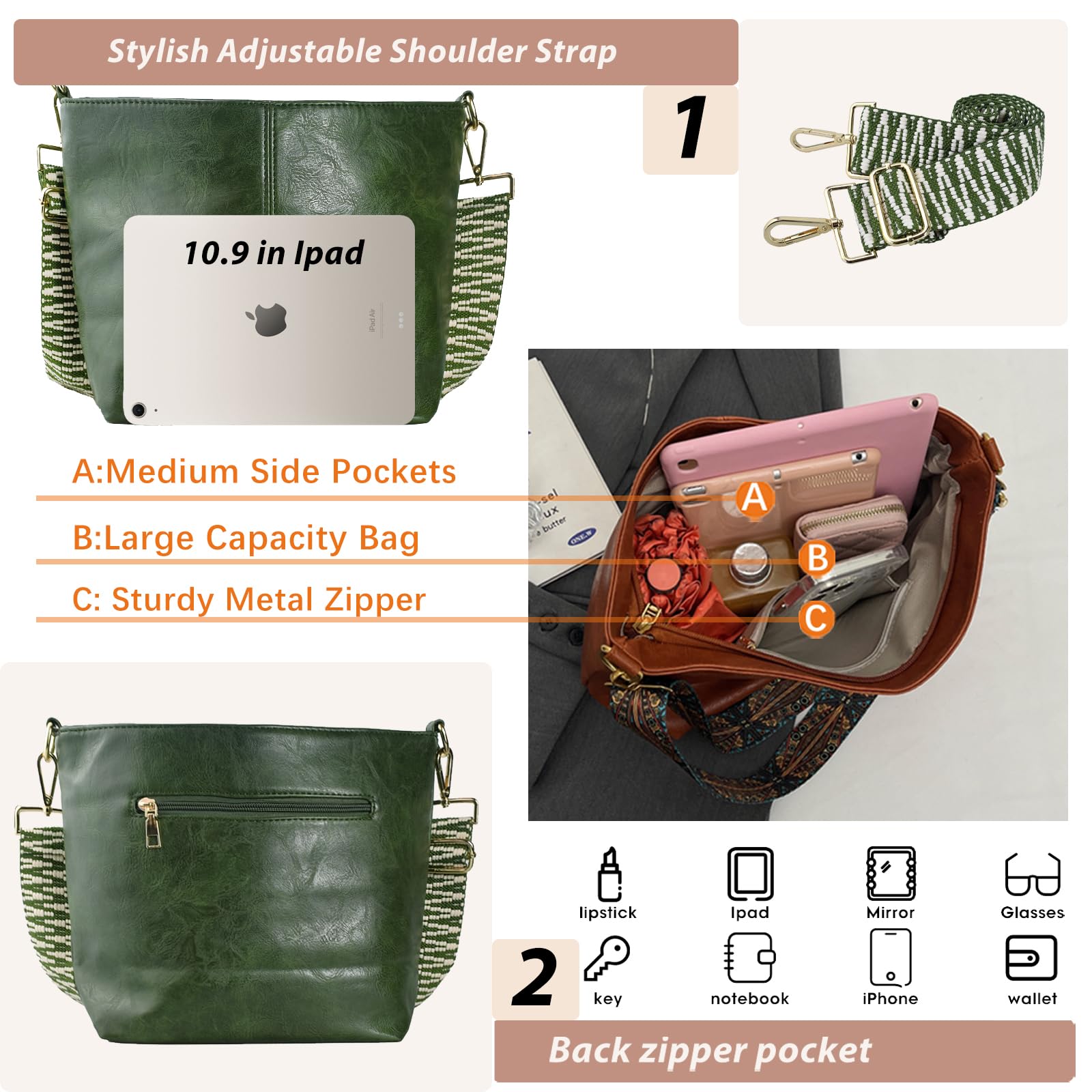 ChicHobo Vegan Leather Crossbody Bag with Strap -  by Handbags Specialist Headquarter | Available at Handbags Specialist Headquarter