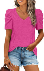 XIEERDUO Summer V-Neck Puff Sleeve Tee - All Sizes - Women's T Shirts by Handbags Specialist Headquarter | Available at Handbags Specialist Headquarter