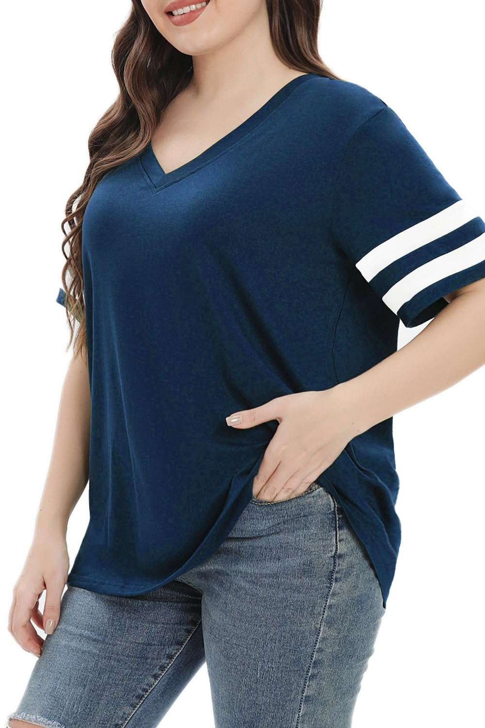 Summer V-Neck Plus Tunic Tee for Women 1X-5X - Woman T-Shirt by Handbags Specialist Headquarter | Available at Handbags Specialist Headquarter