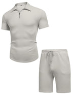 URRU Men's 2-Piece 3D Textured Polo & Shorts Set