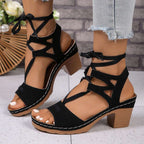 Lace-Up Block Heel Sandals - Women Sandals by Trendsi | Available at Handbags Specialist Headquarter