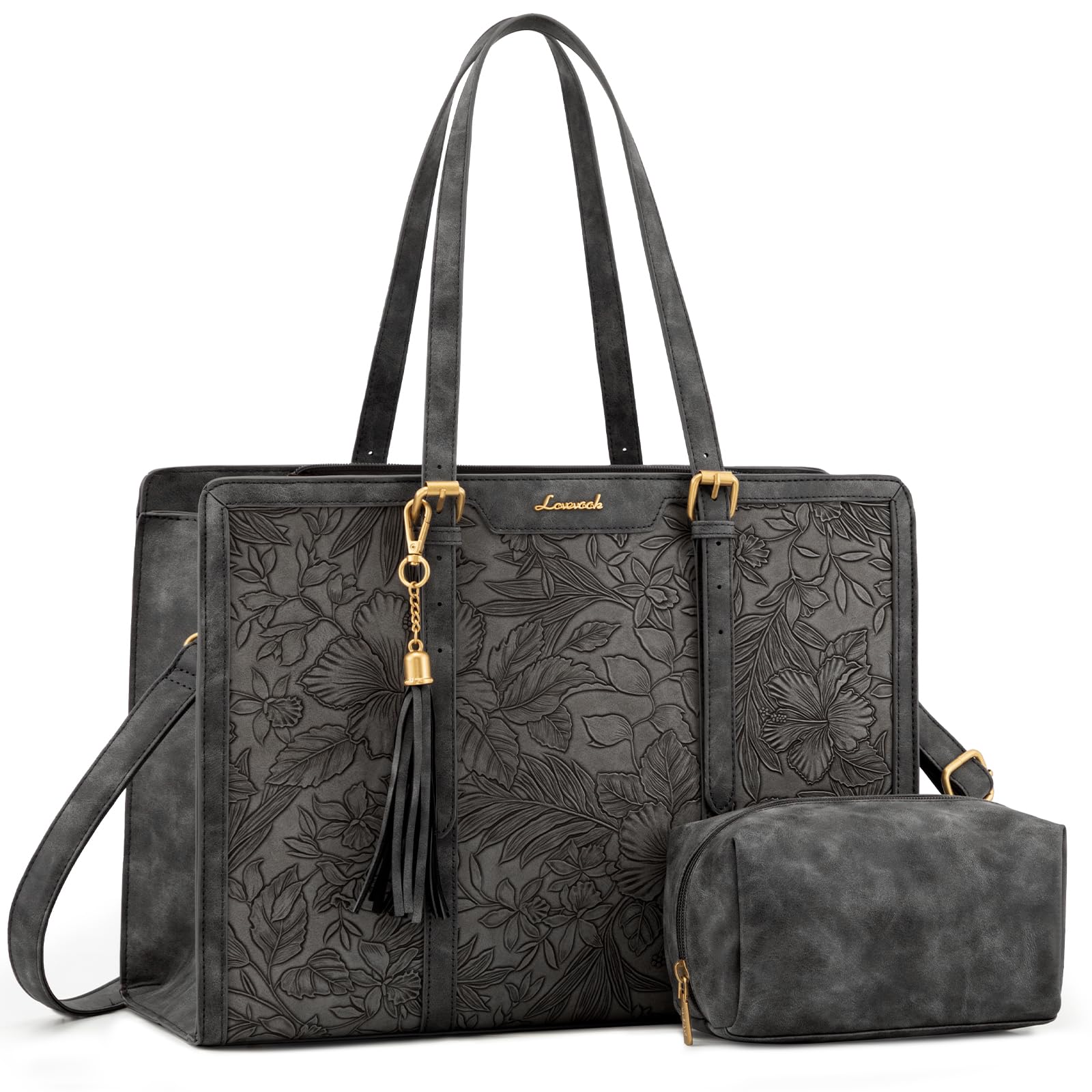 LOVEVOOK Vintage Leather Laptop Tote for Women 15.6