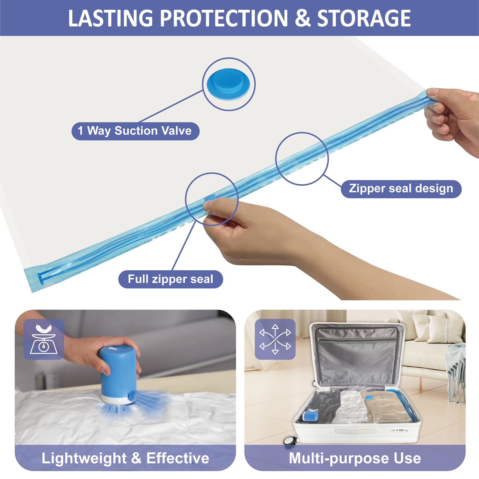 CozyVac Travel Bags with Pump - 6 Pack Space Savers -  by Handbags Specialist Headquarter | Available at Handbags Specialist Headquarter