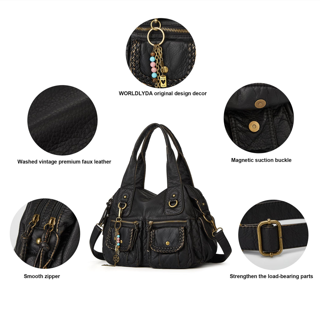 Worldlyda Women Canvas Embroidered Hobo Tote Bag