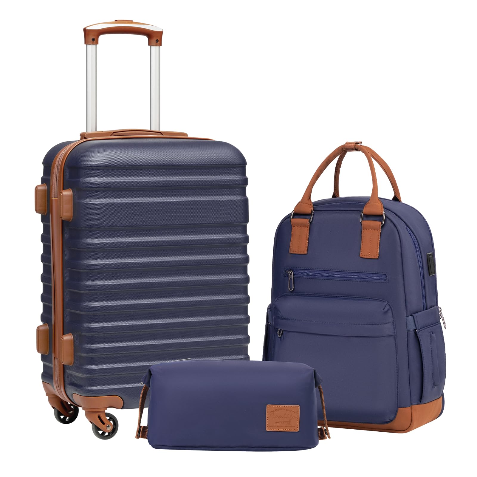 Coolife 3-Piece Hardside Luggage Set - Apricot White