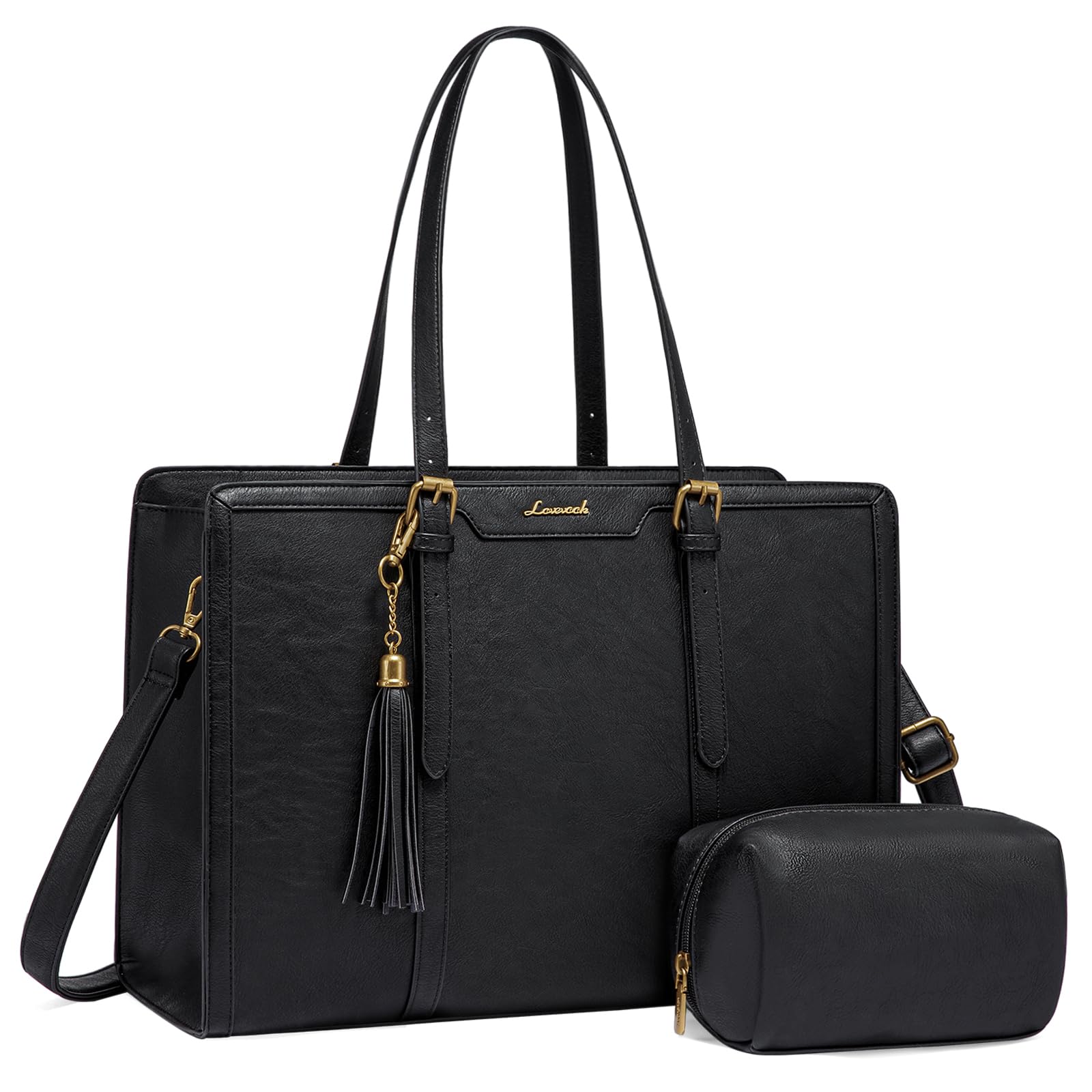 LOVEVOOK Vintage Leather Laptop Tote for Women 15.6