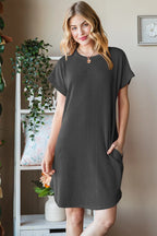 Heimish Full Size Ribbed Round Neck Short Sleeve Tee Dress - Dresses by Trendsi | Available at Handbags Specialist Headquarter