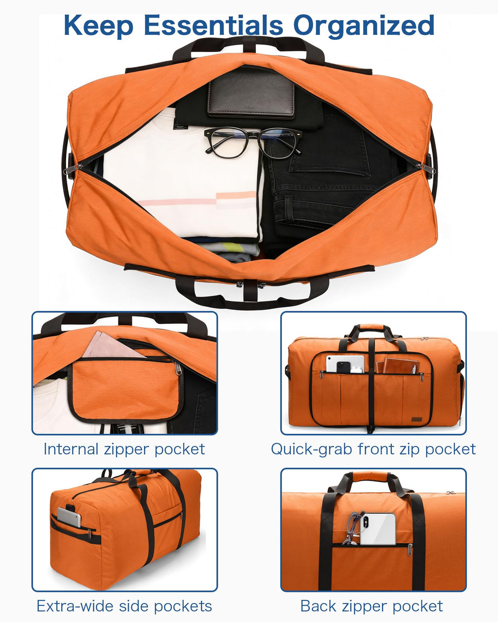 120L Foldable Waterproof Travel Duffel Bag with Shoe Compartment