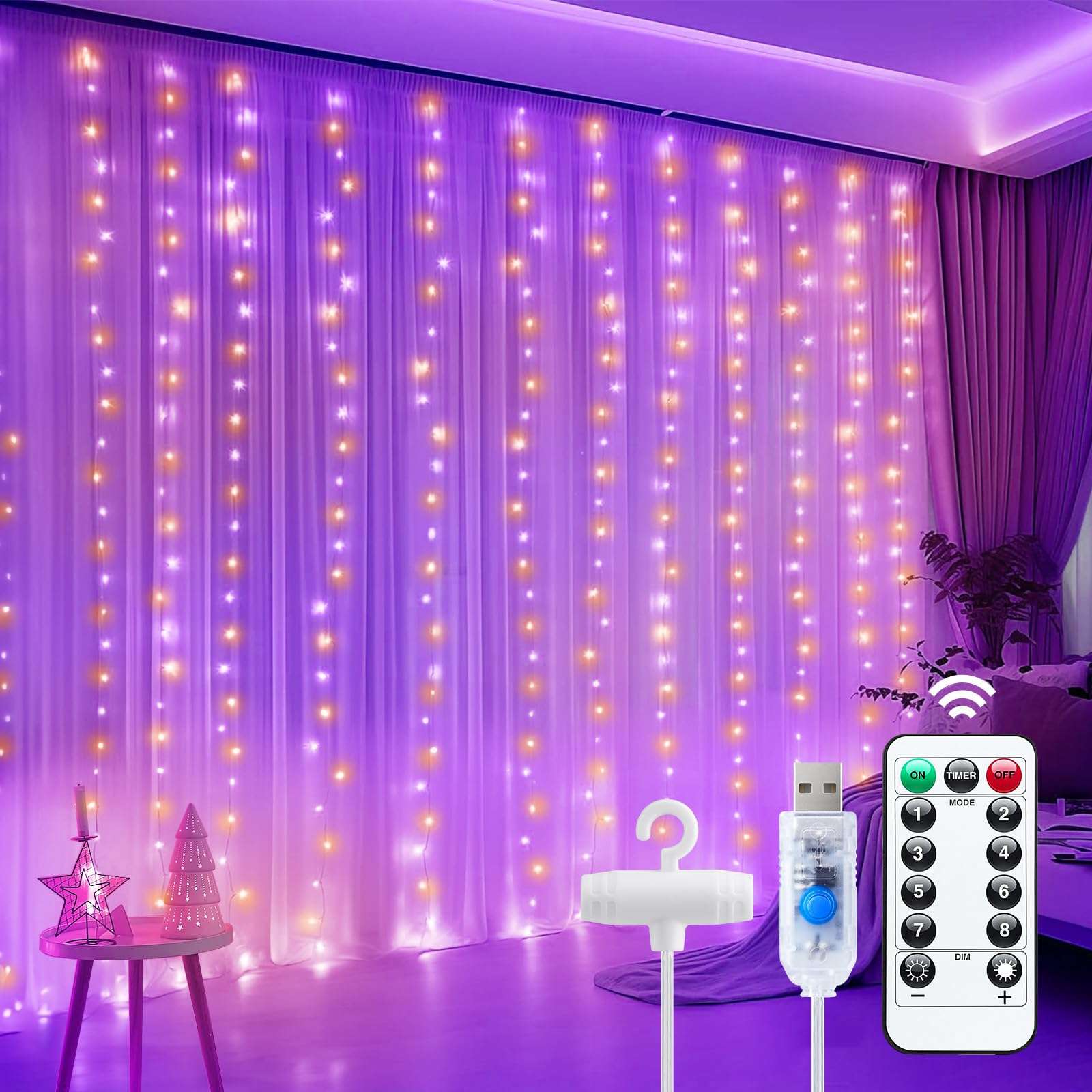 Minetom 300 LED Dimmable Fairy Curtain Lights - Decor by Handbags Specialist Headquarter | Available at Handbags Specialist Headquarter